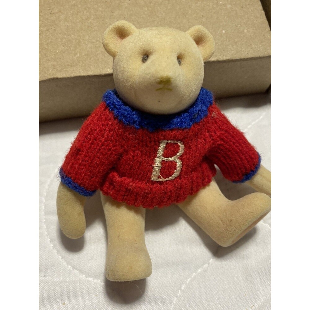 Gund Miniature Jointed Winter Teddy Bear “B” Red Sweater Vintage HTF